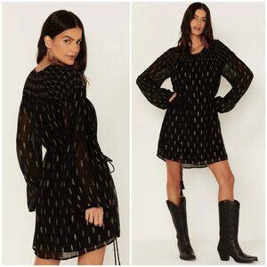 Idyllwind Jolly Metallic Clip Dot Dress Beaded Western Cowgirl Boho size L